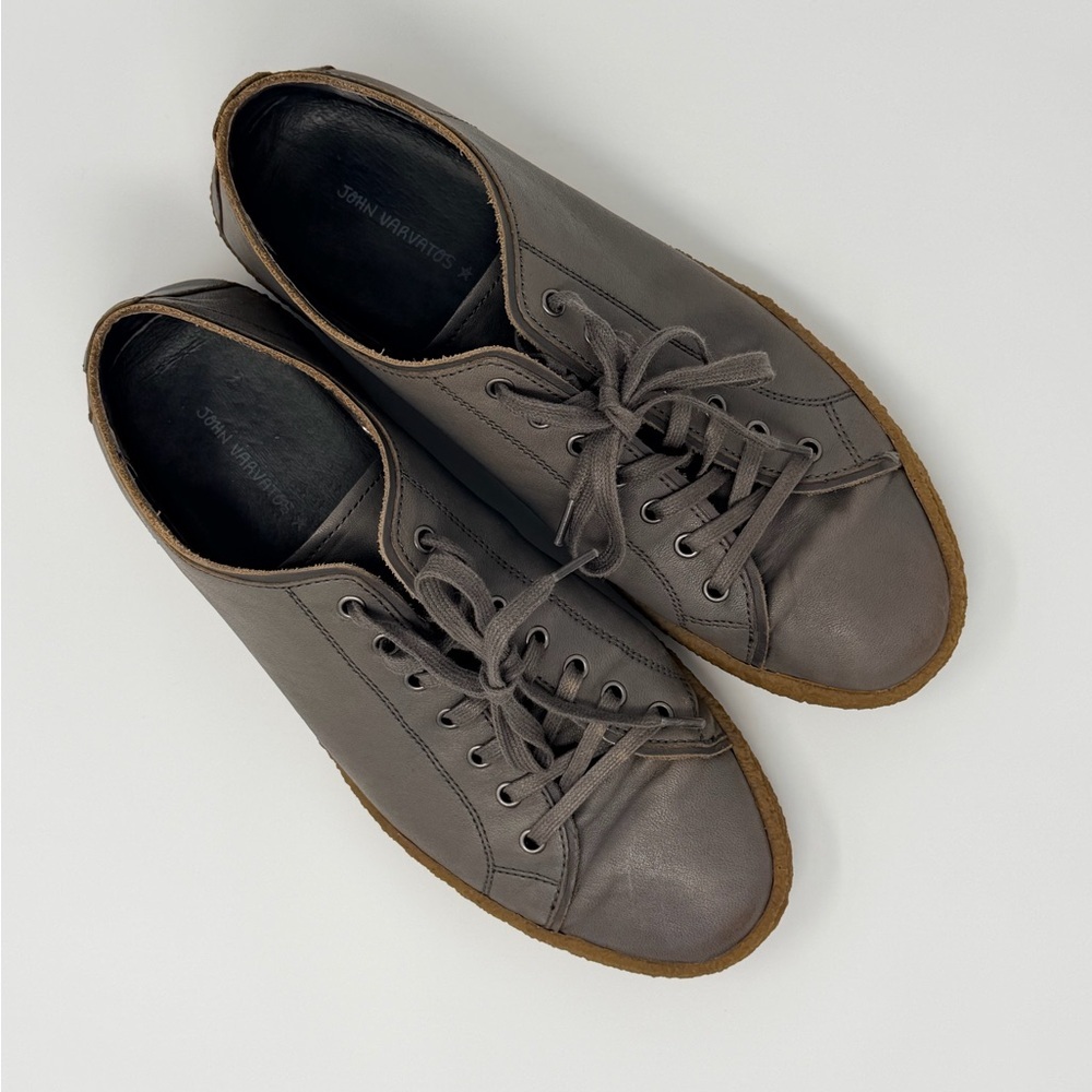 John Varvatos Gray Leather Sneakers - Picture 2 of 6